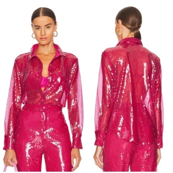 More To Come Tops - More To Come Wyatt Button Down Top in Hot Pink Size XXS